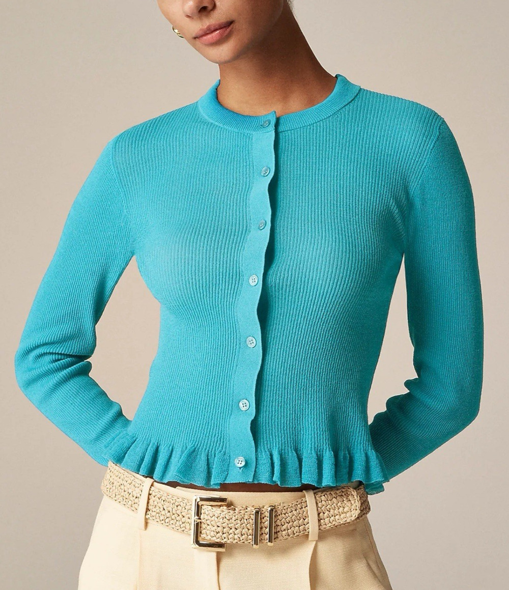 J.Crew Ruffle-trim Cotton Gauze Cardigan Gauzy Blue Size‎ Small S